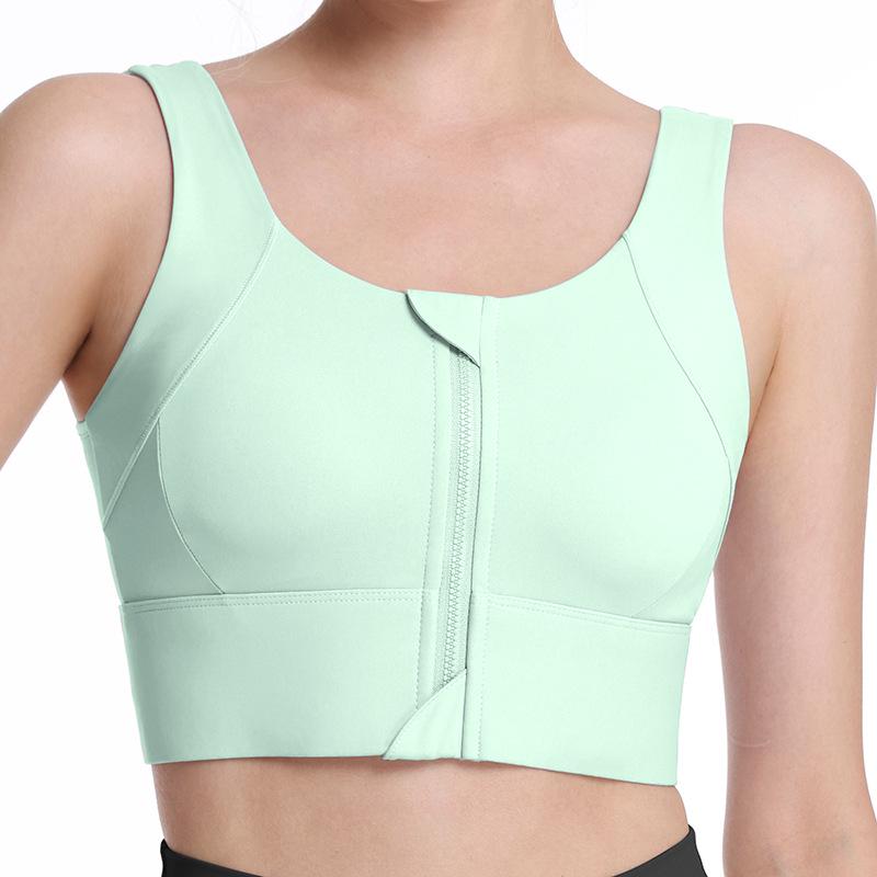 

Women s High-Strength Shockproof Sports Bra: Anti-Sag, Plus Size, Front Zip, U-Back 2XL (64-70 kg) зелений