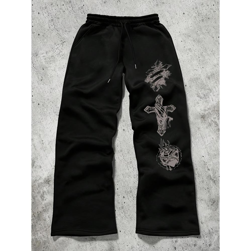 

Heart Print Elastic Waist Sports Pants, Elastic Casual Street Retro Casual Style Wide Leg Pants Sports Pants S