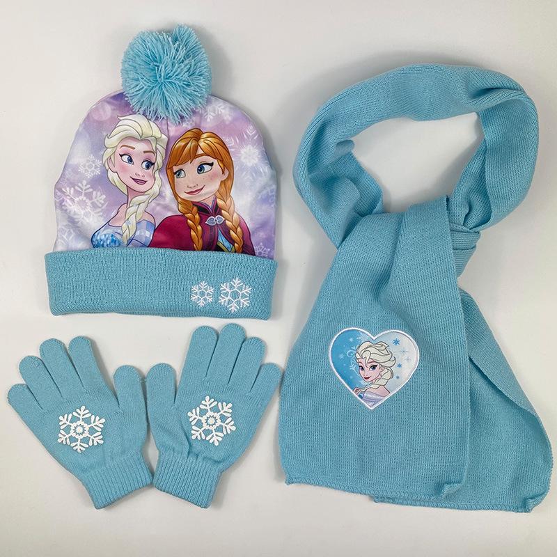 Princess Snowflake Knit Hat, Scarf, and Gloves Set for Girls – Winter Warmth with Cartoon Design