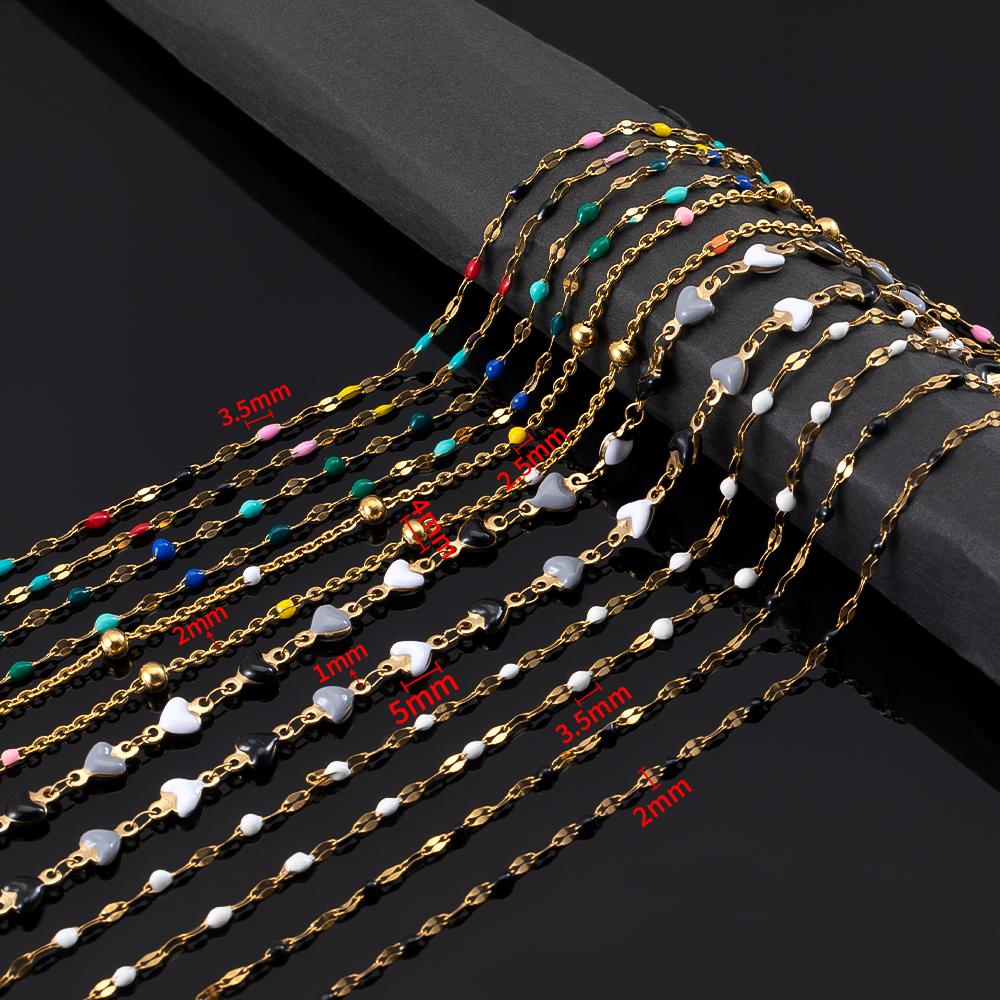 1Meter Colorful Enamel Heart Leaf Bead Chain Stainless Steel Gold Color Chain for DIY Clothing Jewelry Making Necklace Bracelet