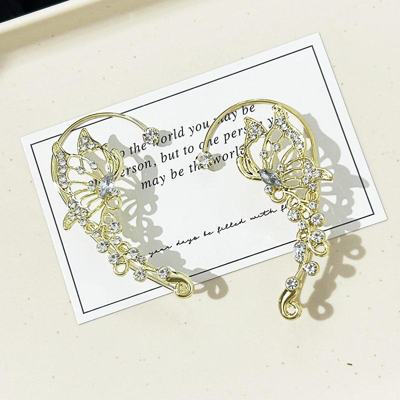 Luxury Star Butterfly Clip Earrings Female Crystal Tassel Ear Clip Earring Sparkling Zircon Ear Cuff Fashion Jewelry accessories