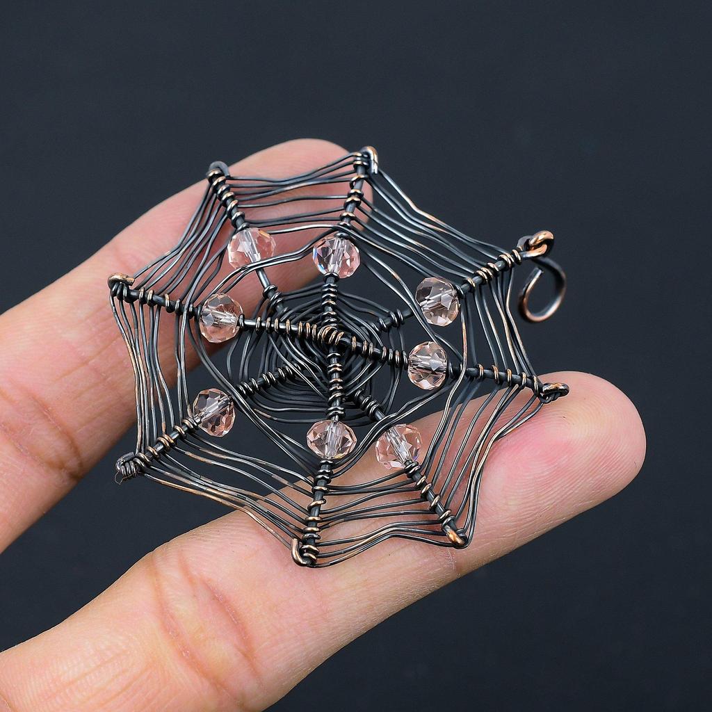 Spider Web Shaped Morganite Gemstone Pure Copper Wire Wrapped Handmade Pendant Jewelry For Gift