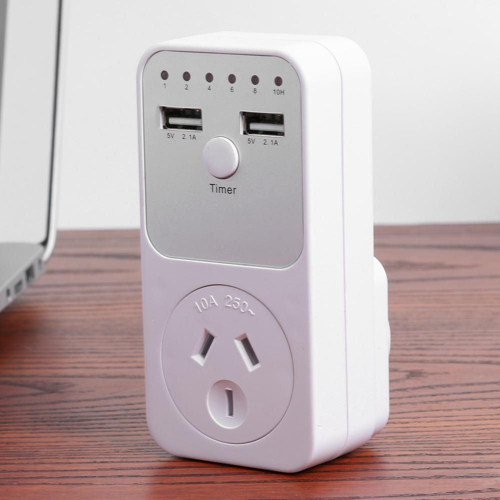 Durable Timer Socket Delicate Texture Timer Socket Intelligent Timing Switch Kitchen Outlet 2 Port USB Charger Adapter