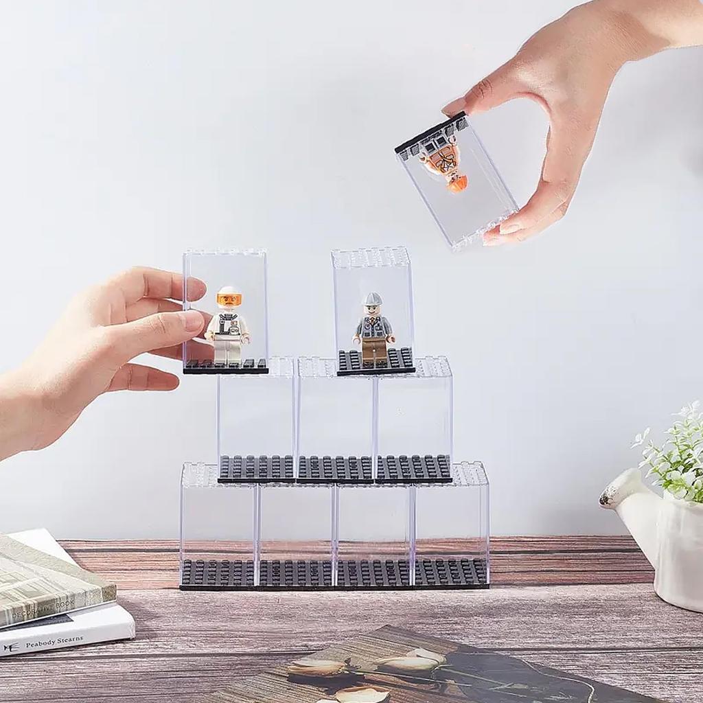 TORMEN Acrylic Display Case for Figures and Collections, 360-Degree Rotating Display Stand, Block Compatible, Set of 12