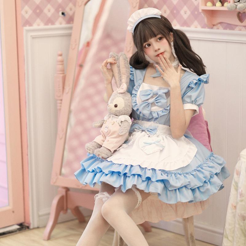 Sexy krémové sladké šaty služebné, Vícebarevné čisté Lolita šaty