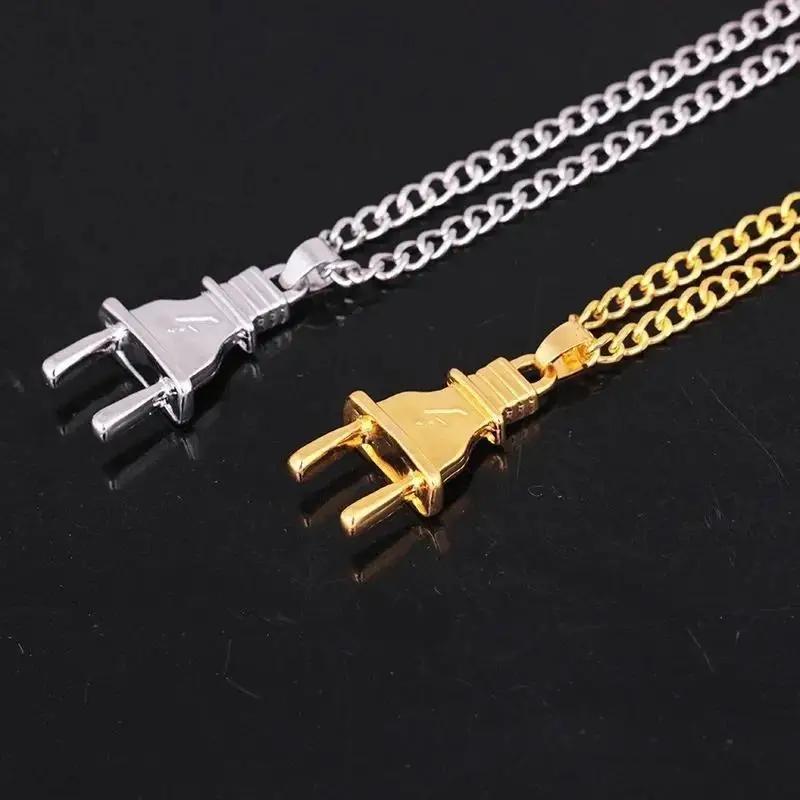Funny Fashion Trendy Gold Silver Color Alloy Punk Popular Simulated Plug Pendant Necklace Jewelry Accessories Birthday Gift