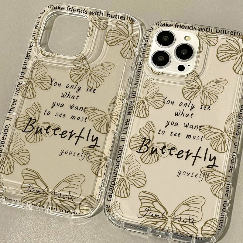 Ins Wind Retro Butterfly Suitable for iPhone17 Airbag Mobile Phone Case 13Pro Niche X Apple 14 All-inclusive 15/16