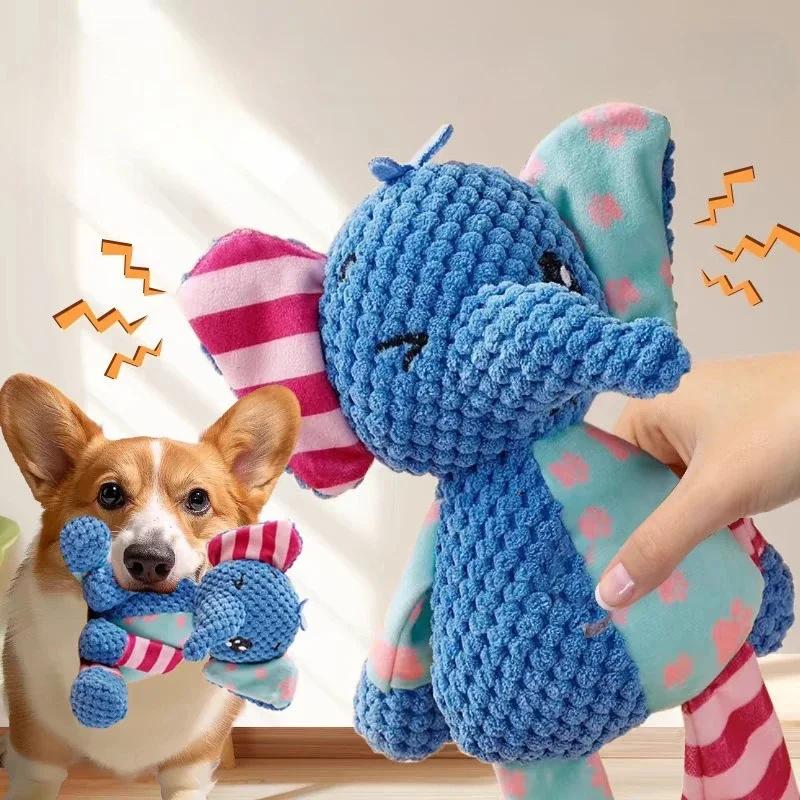Patchwork Pet Plush Squeaky Toy Bite-Resistant Dog Chew Toy Interactive Elephant Fox Rabbit Doll