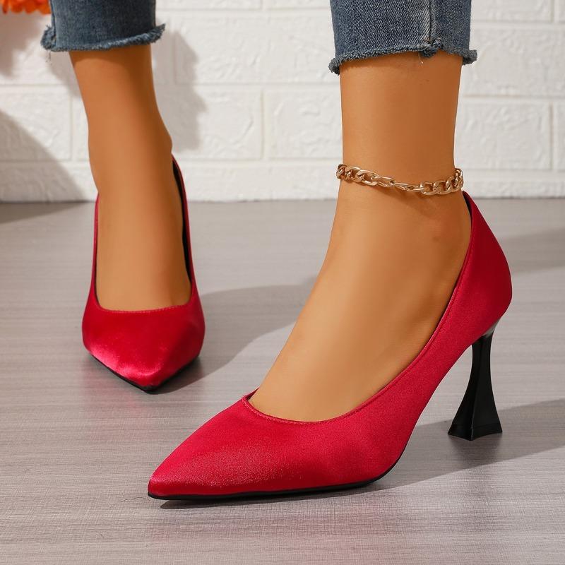 

Sexy Women Wear Satin Slip-on Non-slip Non-slip Single Shoes 2026 New French High Heels 35 красный