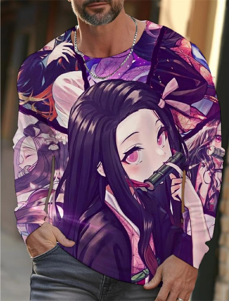 Men's Long-sleeved T-shirt 3D Printing Animation HD Pattern Printing Men's Long-sleeved T-shirt Autumn Tops Casual T-shirt