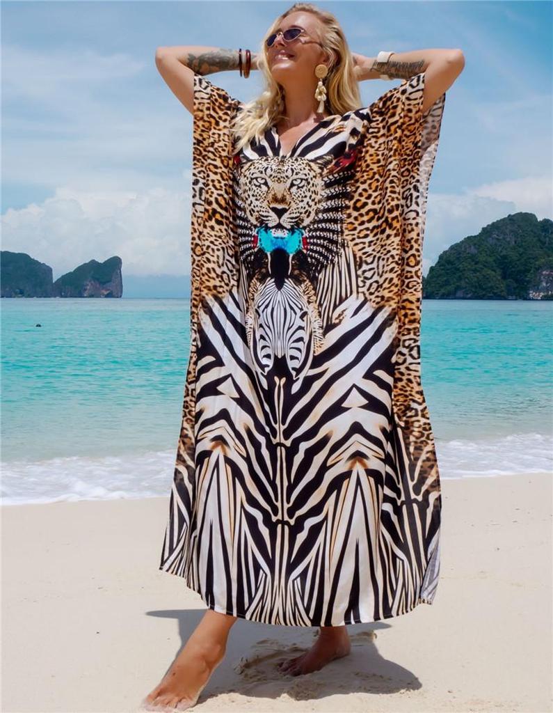 Farbenfroher Strandüberwurf Lange Robe - Locker, Viskose, Sonnenschutz, Urlaubsstil (2022)