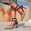 Fashion Patchwork Buckles High Heels for Women Elegant Pointed Toe Party Prom Heels Ladies Fashion Slide Sandals Zapatos De Mujer Size35