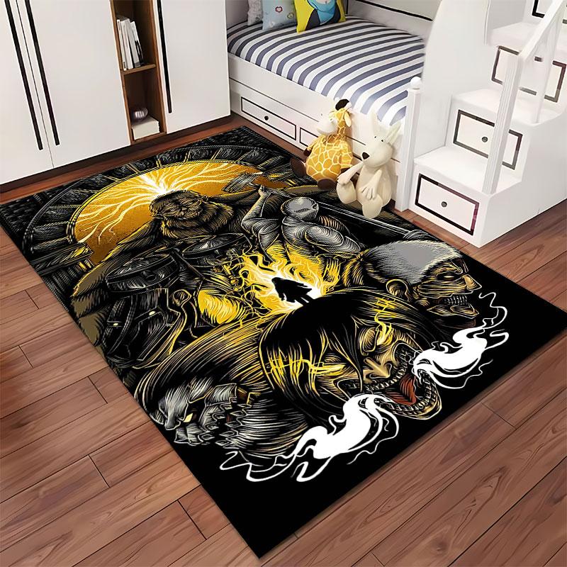 Epic Fantasy Warrior Scene suitable as a non-slip mat for the living room or bedroom sofa