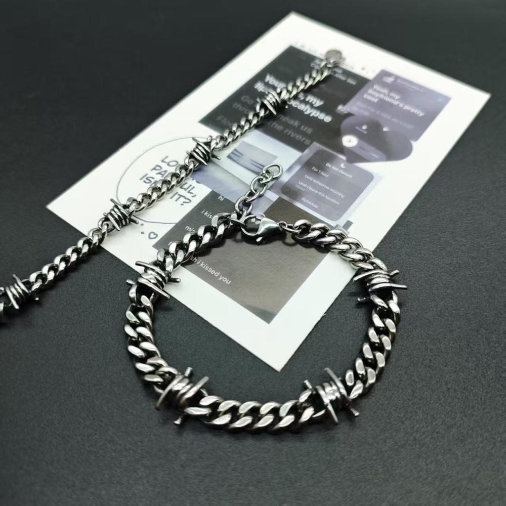 Stainless Steel Thorn Cuban Link Chains Bracelet for Men Women Barbed Wire Chain Bracelets  Adjustable Punk Emo Style Jewelry