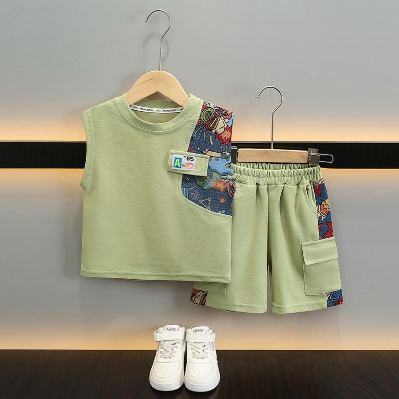 

Boys Sleeveless Vest Set - 2025 Summer Chinese Style, Cool and Stylish for Small and Medium Children 120cm зелёный