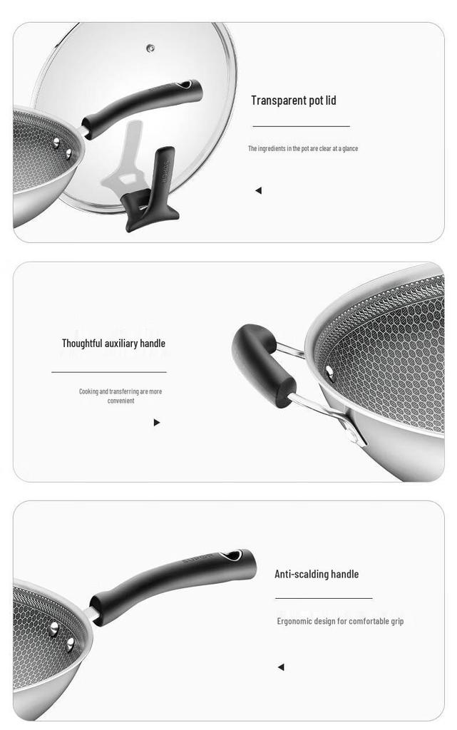 Supor Honeycomb Non-stick 316 Stainless Steel Wok with Large Spoon