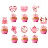 12/24pcs Happy Mother's Day Cake Toppers Pink Mom Letter Flower Decorative Mothers Day Gift Birthday Party Cake Dessert Decor