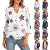 Women's 3/4 Sleeve Neck Hem V-Neck Summer Casual Base Top Independence Day Printed Top