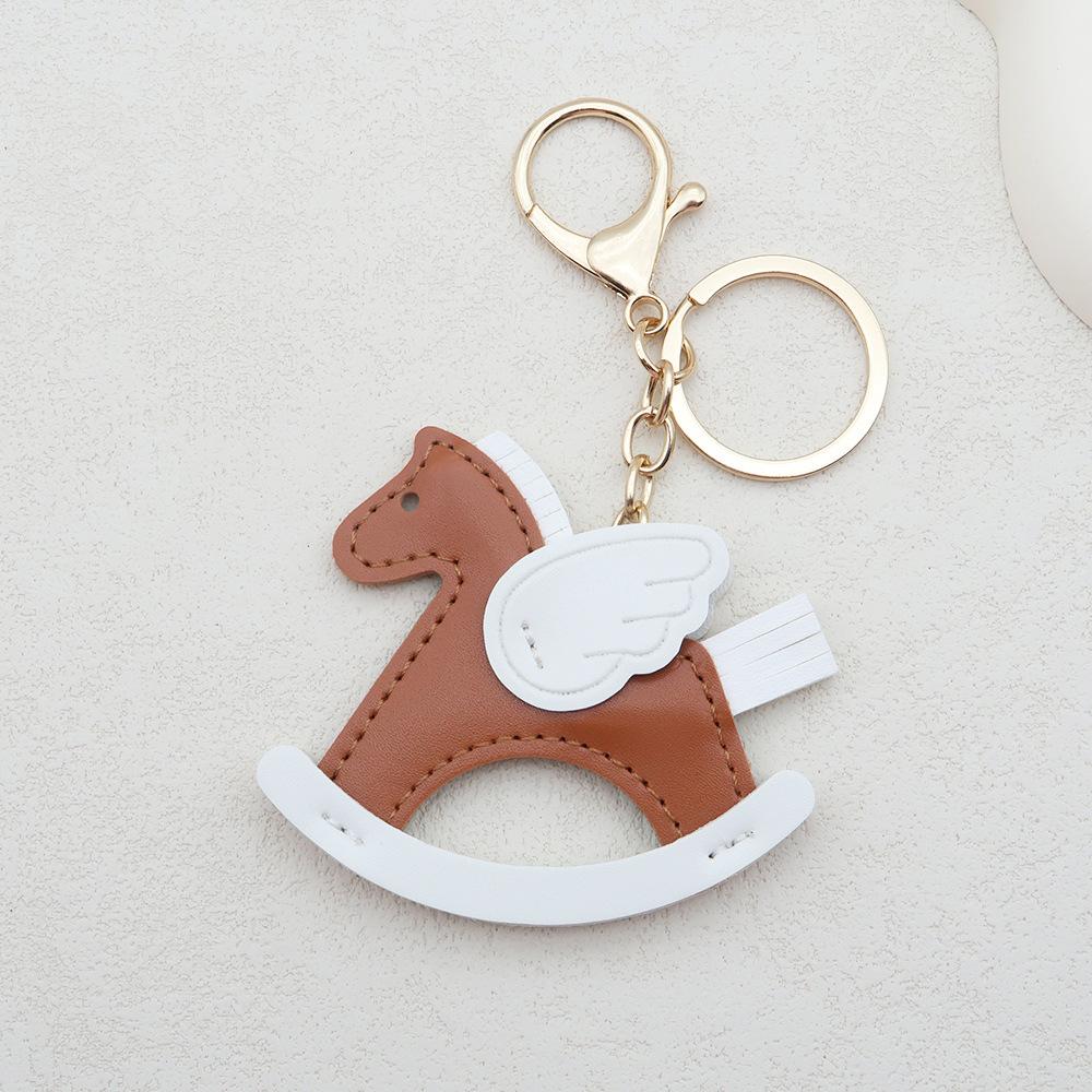 Women Leather Charms Bag Pendant KeyChain Cartoon Pony Rocking Horses Keyring Cute Animal Ornament Accessories