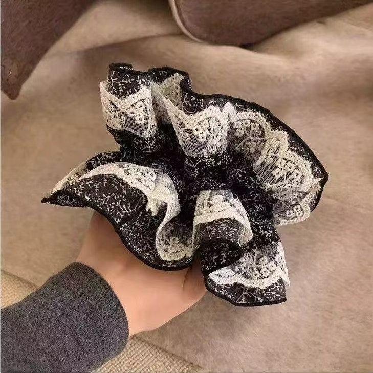 Vintage Krajková Květinová Dvouvrstvá Extra Velká Gumička do Vlasů