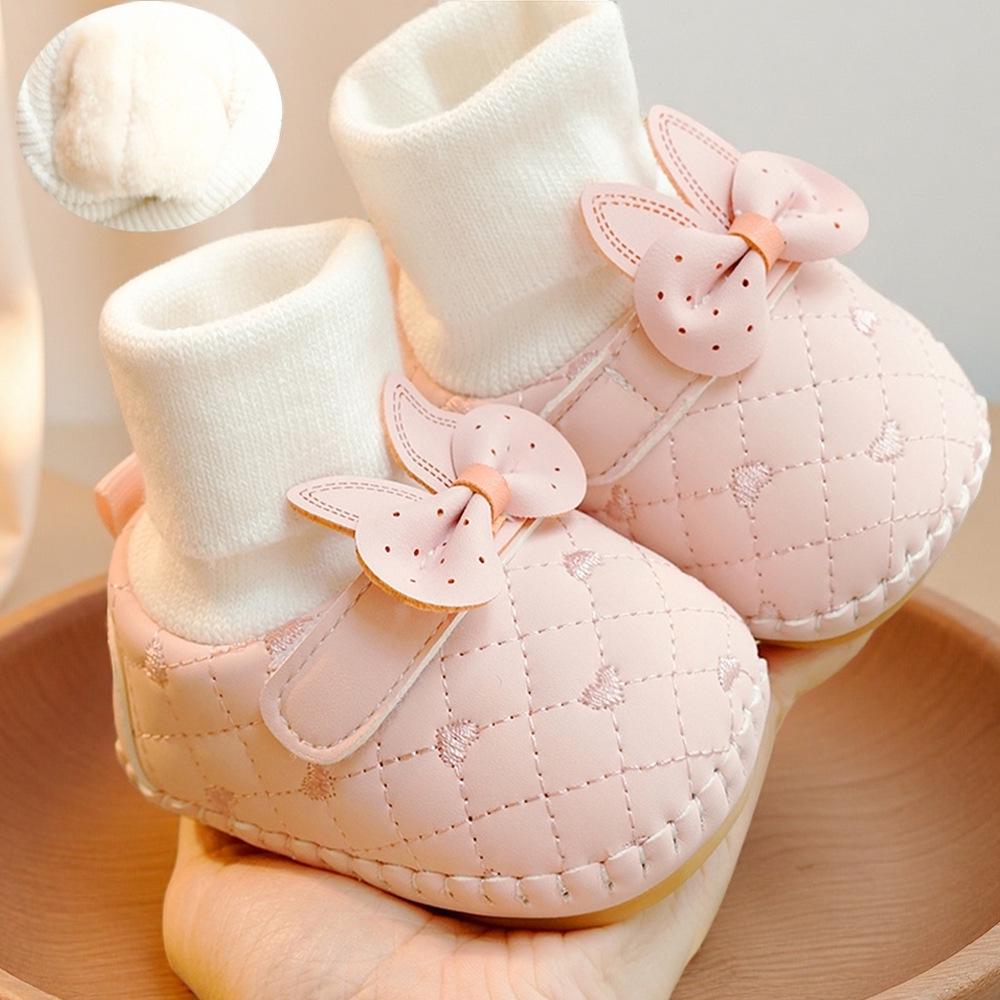 

Fleece-Lined Non-Slip Baby Girl Shoes, Soft Sole Walker for Ages 0-1, Little Princess Design Size 12 (12CM Inner Length) рожевий