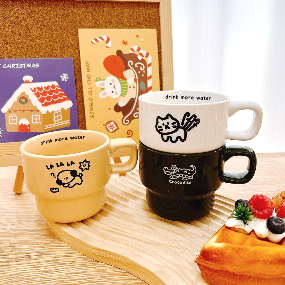 Simple Cartoon Ceramic Cup Coffee Cup Stacked Cup Small Cup High Value Gift Boy Girl Couple Cup