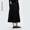 Lancy Black 3D Floral High-Waist A-Line Long Skirt