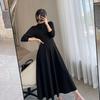 Women's Black Long-Sleeve Korean-Style Swing Dress - 2023 Spring/Autumn Waist-Slimming Skirt