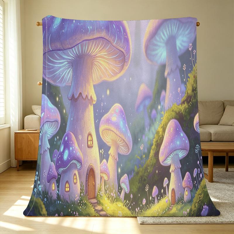 Lightweight Whimsical Mushroom Flannel Throw Blanket Soft Cozy Warm Home Blanket for Halloween, Christmas & Leisure Use