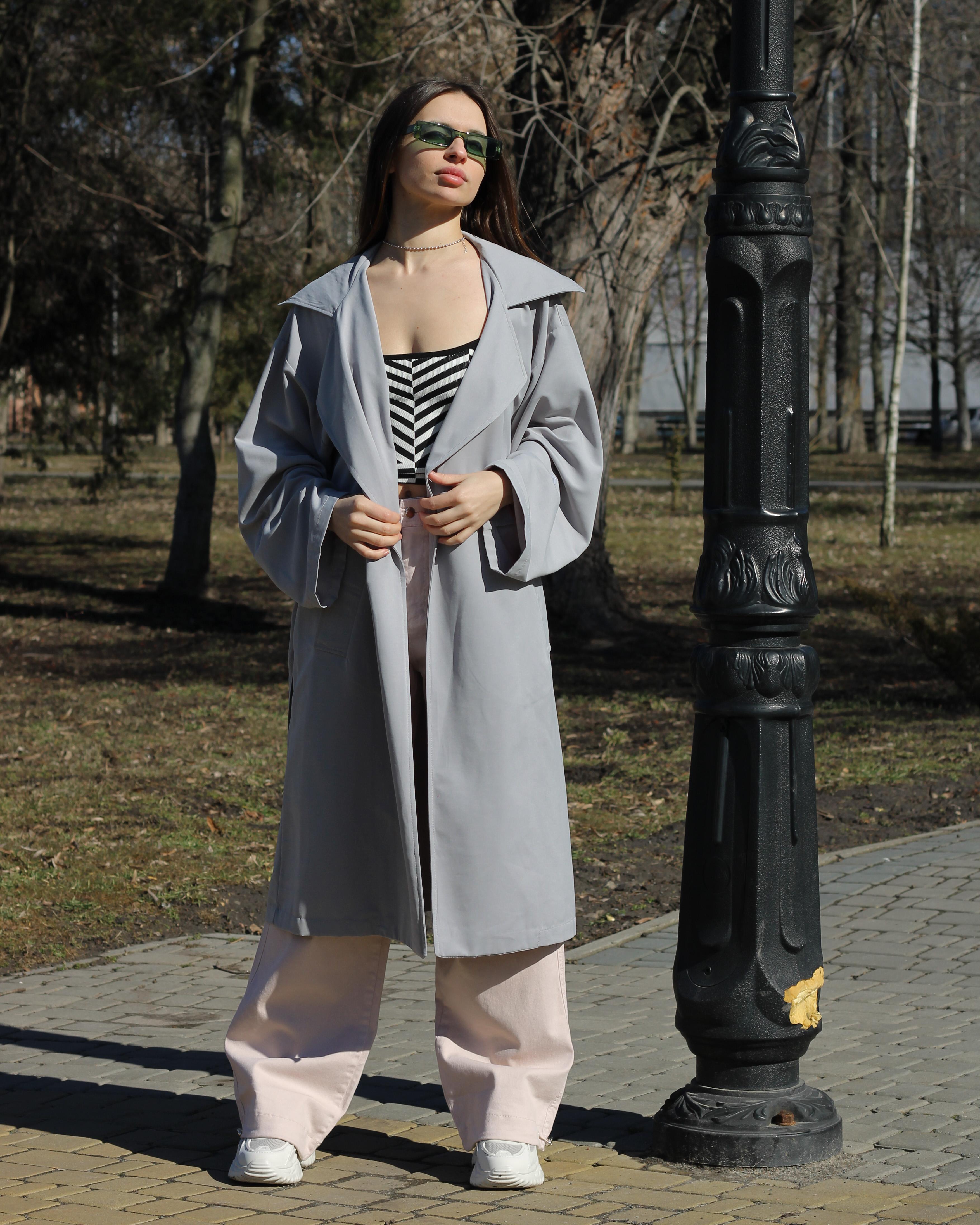 

Тренч на поясі CLEW 230604 S Сірий L сірий колір