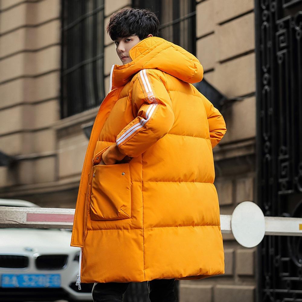 

Новый пуховик мужской средней длины и длинный модный красивый с капюшоном зимнее утолщенное пальто из белого утиного пуха мужская одежда L