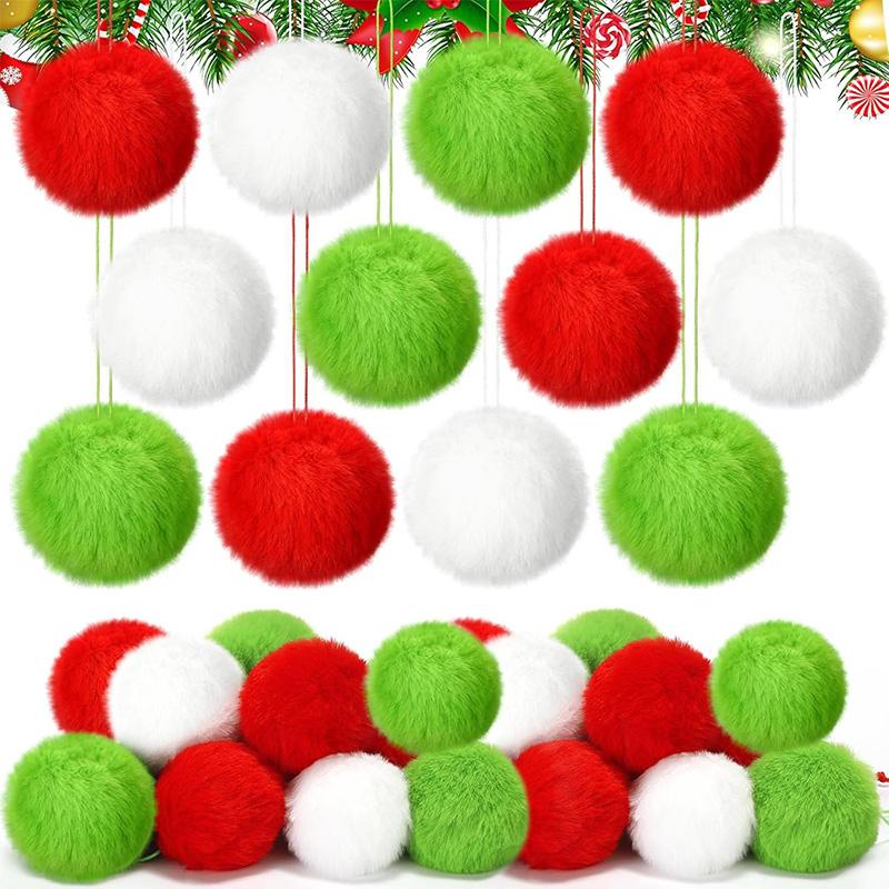 6Pcs 6cm Red Green White Christmas Fluffy Ball Hanging Ornaments for Halloween Party Xmas Home New Year 2026 Navidad Decor