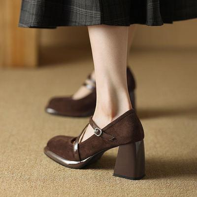Premium Temperament Single Shoes Women's New Square Head Matte Waterproof Table Thick Heel High Heels Mary Jane Shoes