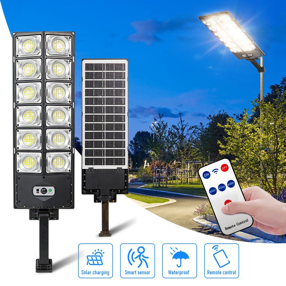 Solar Street Lights Outdoor Waterproof Led Lamp Security Motion Sensor 360 LED 3Mode with Remote Control Garden Street Lamp