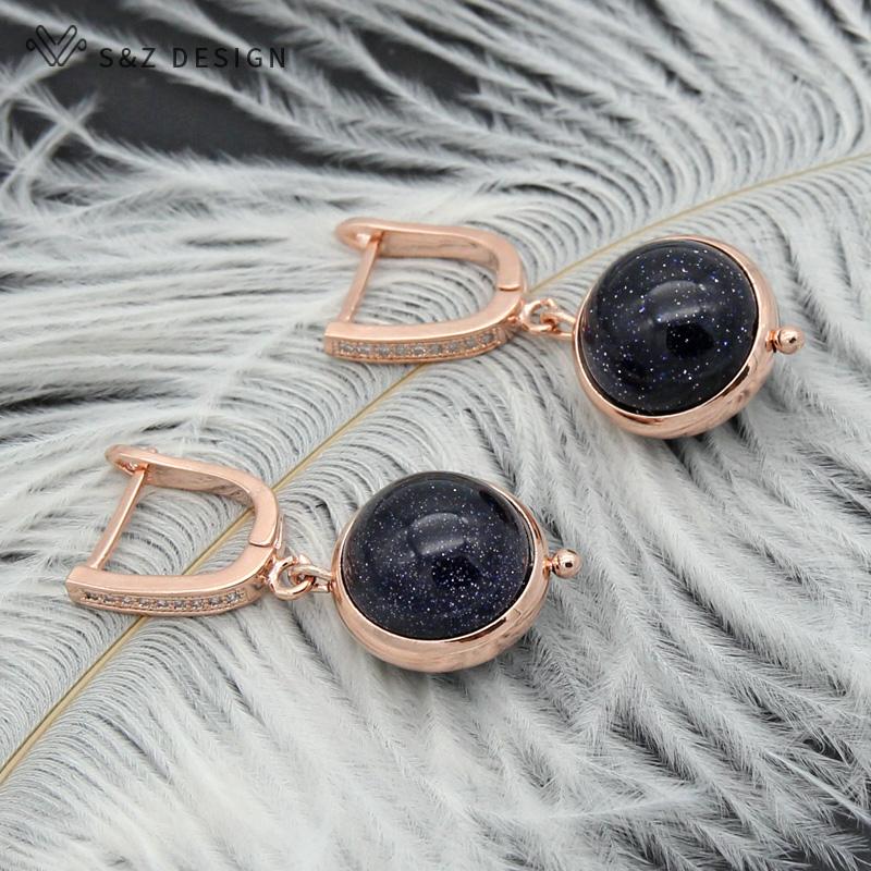 Trendy Rose Gold Color Imitation Turquoises Beads Drop Earrings For Women Wedding Fashion Party Gift