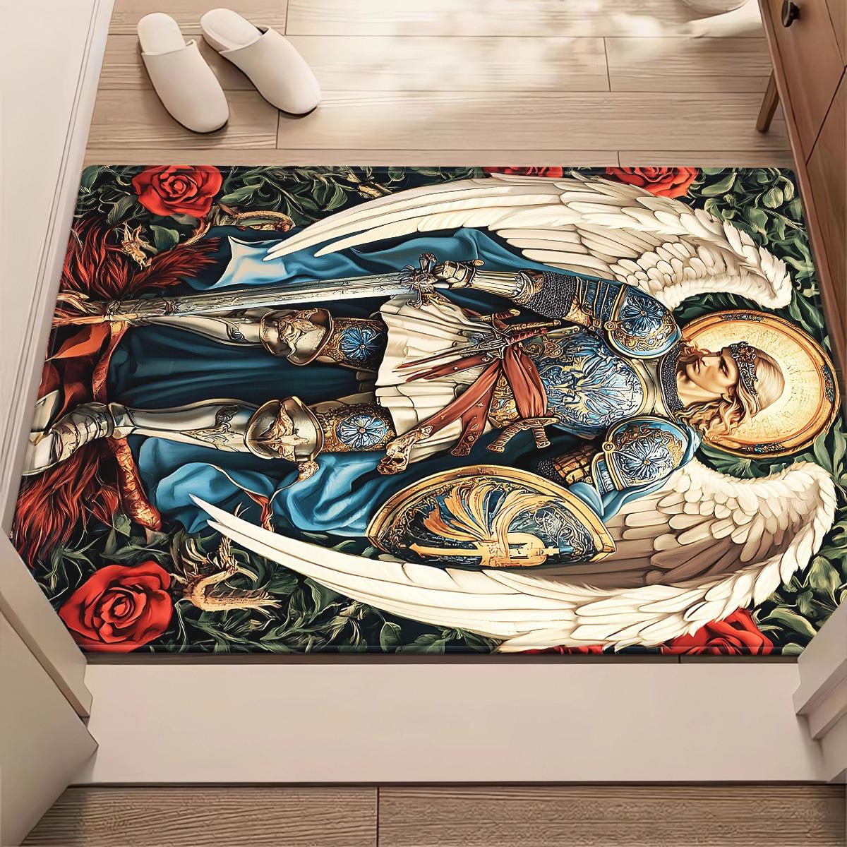 

Angel Knight With Wings Crystal Velvet Rug Religious Art Decor Living Room Floor Mat Gothic Style Home Accent SacredSymbolismRug 50x 80cm