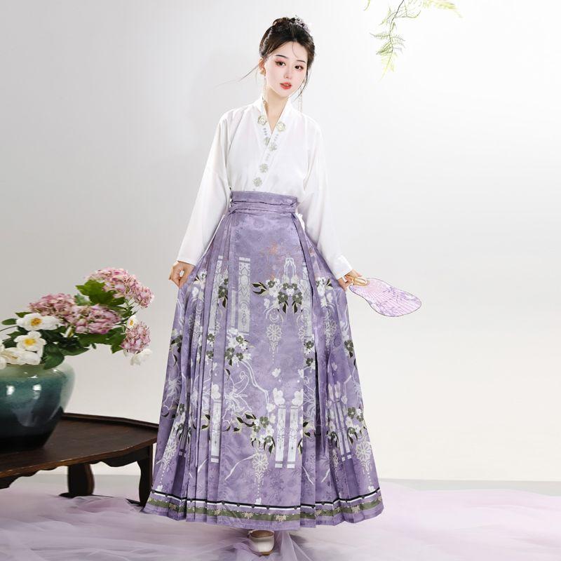 Summer Girls Series Hanfu Chinese Ming Dynasty Style Daily Horse-face Skirt Women's Dress Set
