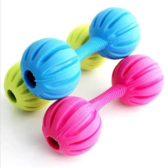 Dumbbell Dog Chew Toy with Bell Bite Resistant Boredom Stress Relief TPR Dumbbell Shape Puppies Toy Pet Teething Cleaning Interactive Toy