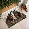 Christmas Horse Santa Hat Doormat,"Merry Christmas" Text Flannel Machine Washable Non-Slip Rug Kitchen Living Room Holiday Decor