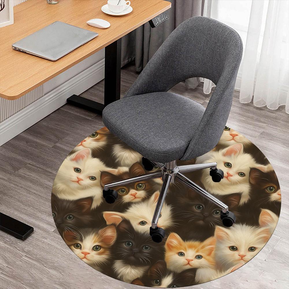 1pc Kittens, Circular Round Chair mat Area Rug - Non-Slip, Floor Mat for Office, Bedroom, home decor Christmas Gift p0811384