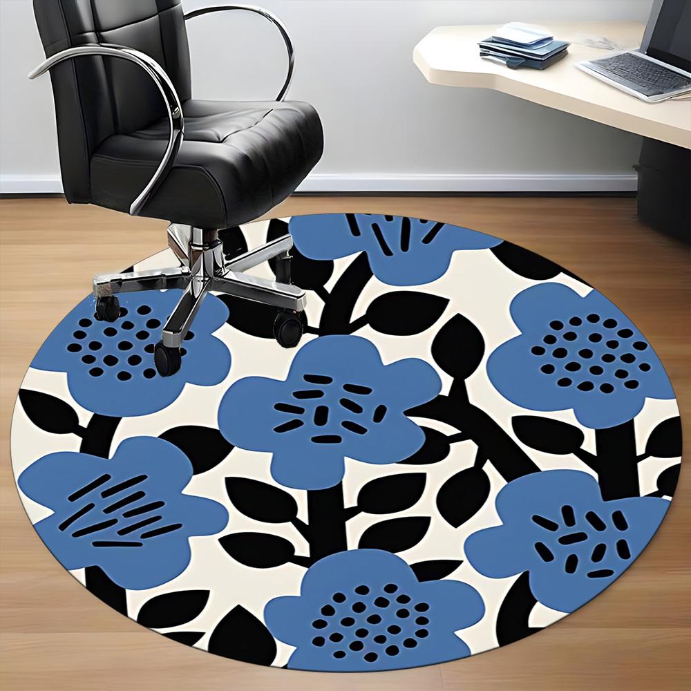 1pc Floral Pattern Office Round Area Rug, Mat Suitable For Office, Under Office Chairs Bedroom Living Room Home Decor, Room Deco