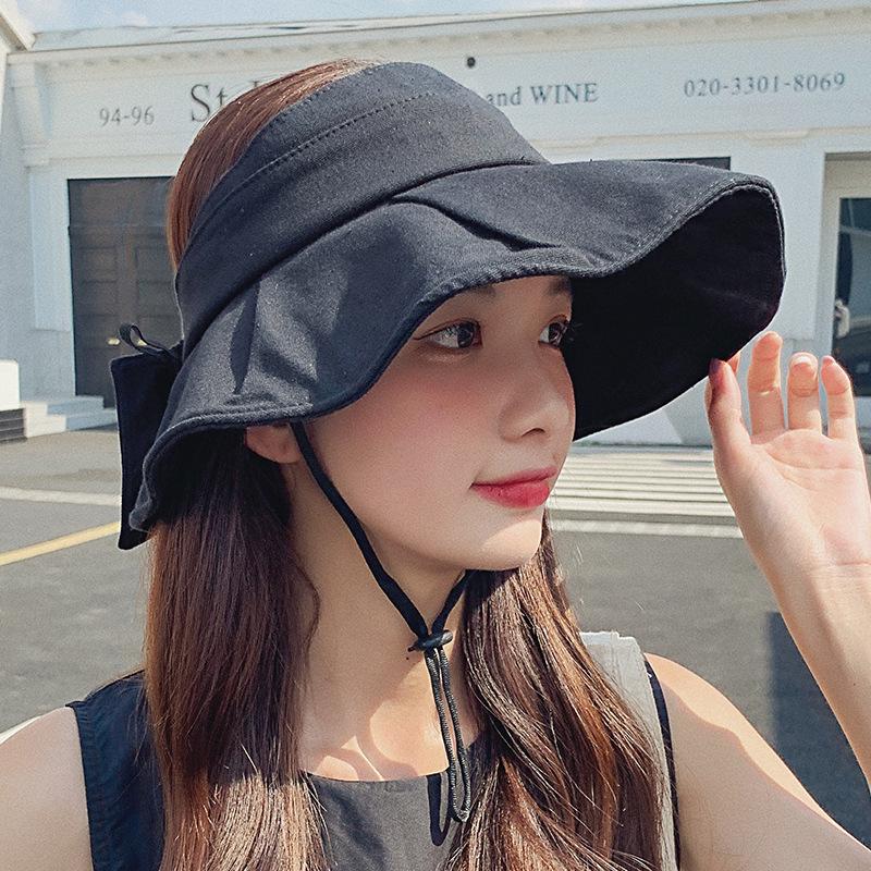 Empty Top Sun Hat for Women Summer Uv Protection Sun Hat Large Brim Bows Fisherman Sun Hat