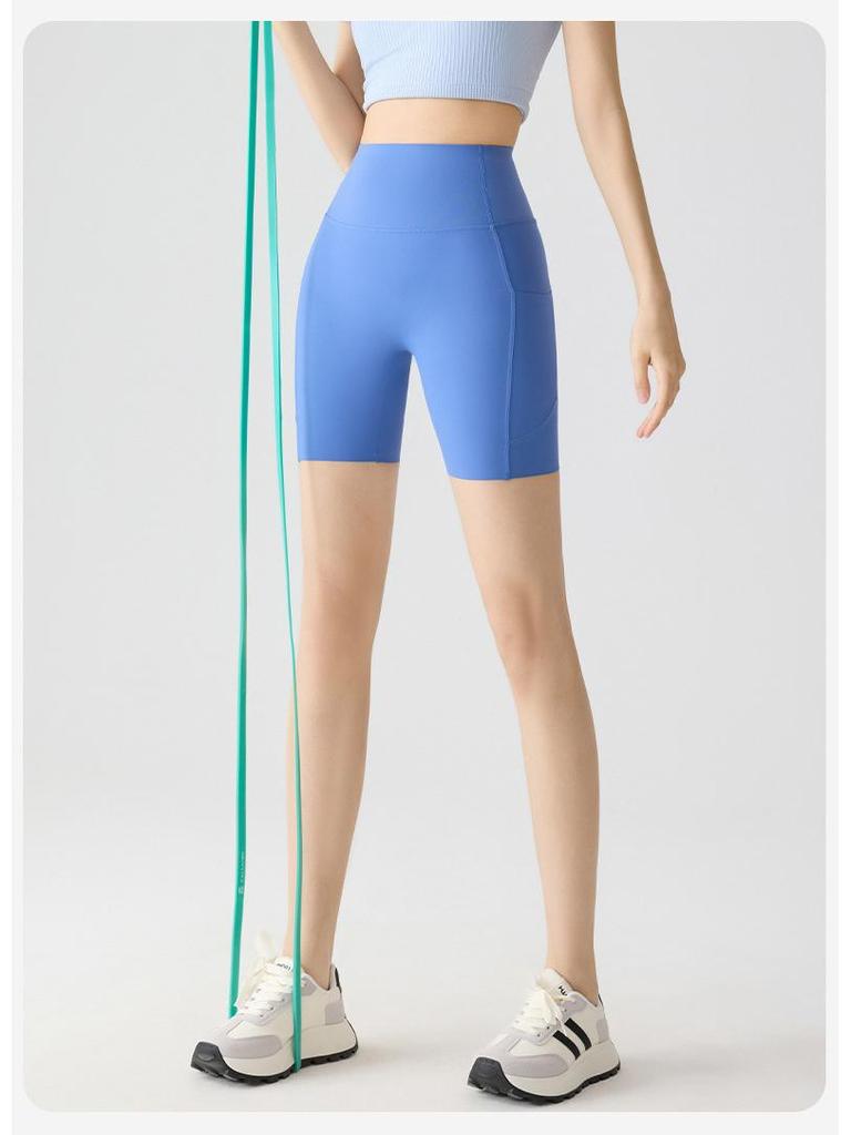 Women's High Waist Pocket Yoga Pants - Summer Three-Quarter Length, Shark Skin, Nude Feel, Hip Lifting, Thin Outward Wear
