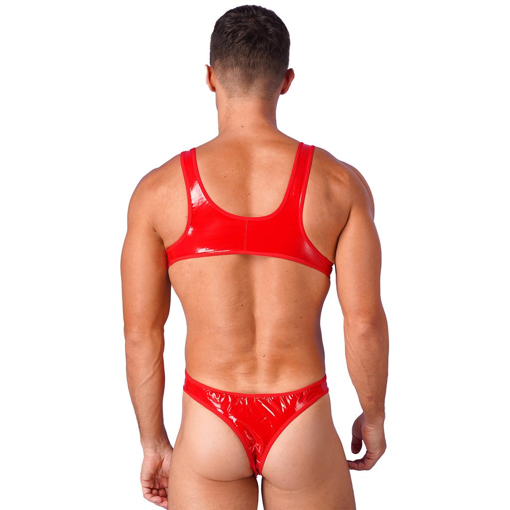 Herren-Badeanzug im Wetlook, offener Rücken, Bodysuit für Poolpartys