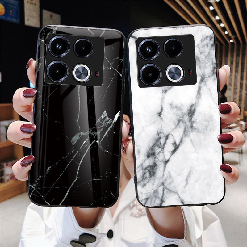 For Infinix Note 40 Tempered Glass Case Marble Pattern Protective Phone Cover