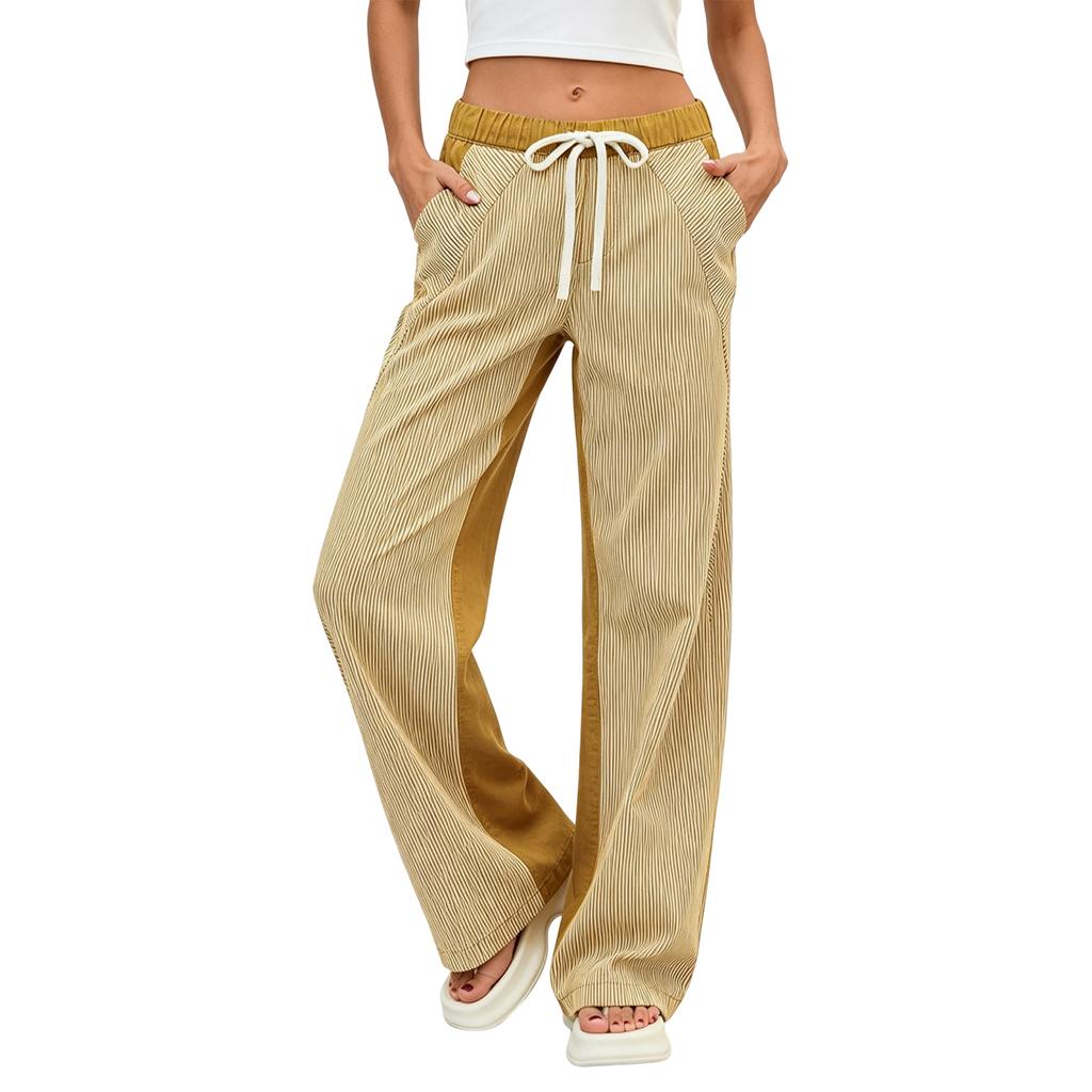 Pantaloni Larghi da Donna Casual a Nove Punti Pieghe Coulisse Vestibilità Larga Pantaloni Vita Elastica Vestibilità Comoda