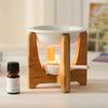 Aromas Lamp Stove Wood Stand Essential Oil Warmer with Candle Holder Ceramics Wax Melt Burners Heater for Meditations