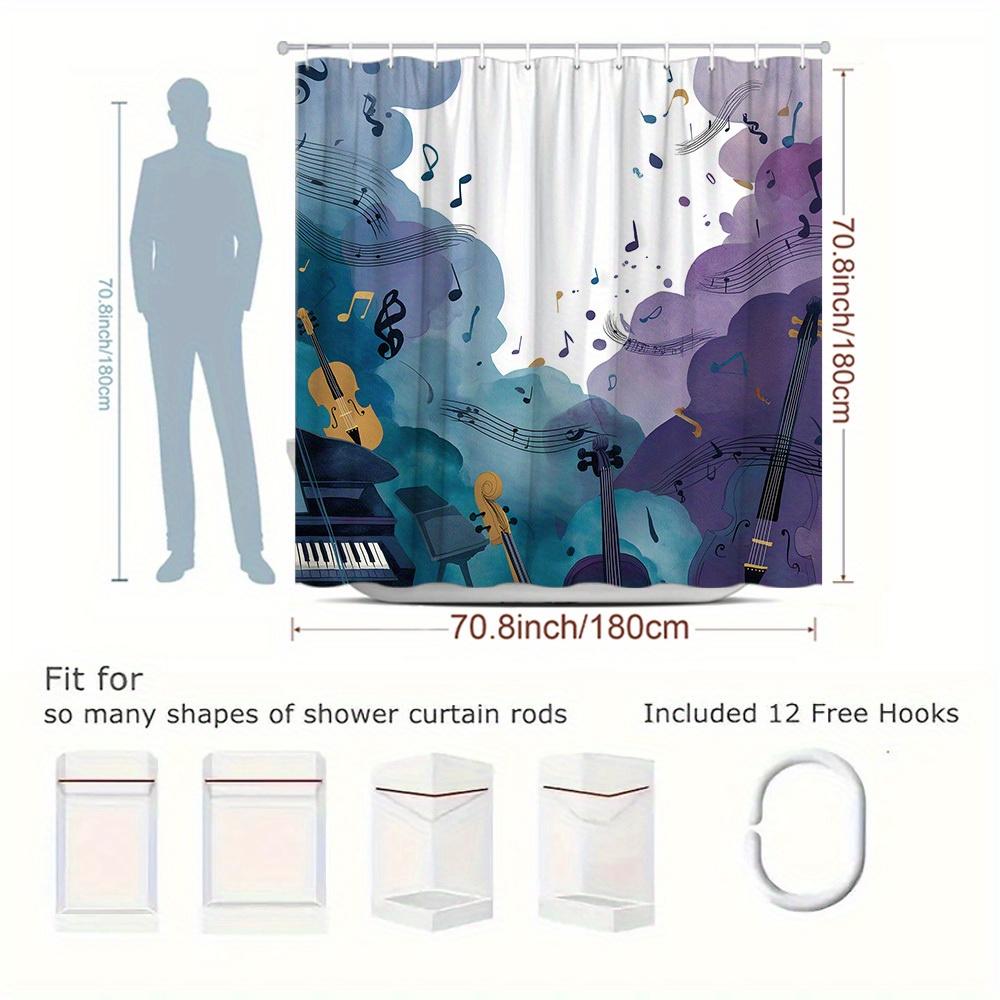 1Pc Music Theme Shower Curtain, Violin And Piano Illustration, Sheet Music And Notes Background, Watercolor Style, Bathroom Deco