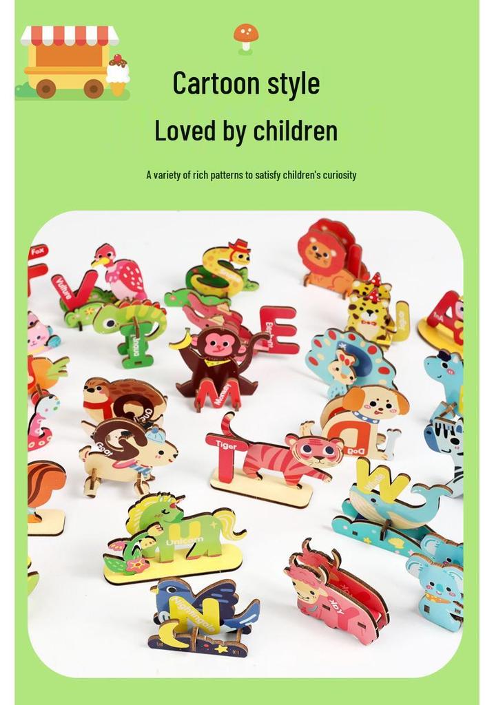 3D Cartoon Animal Puzzle: Infant Early Education Toy with 26 English Letters