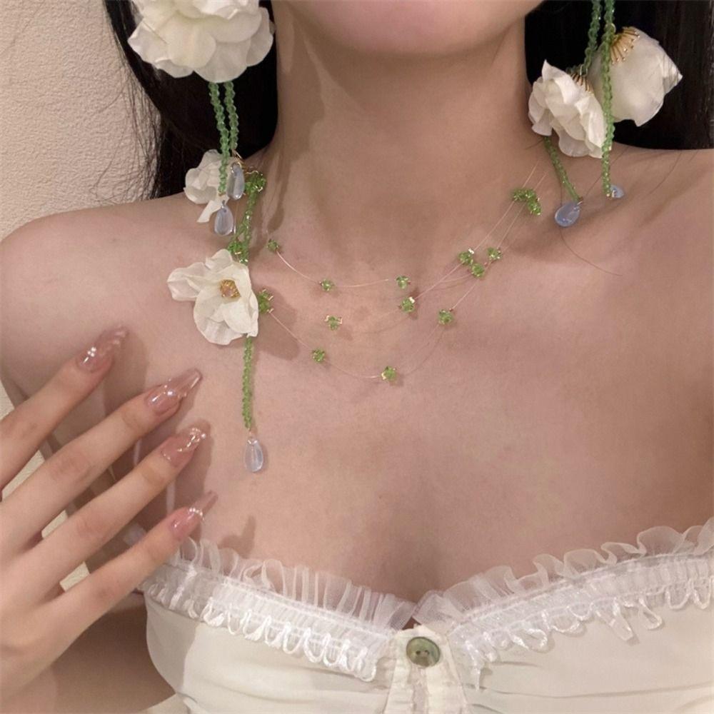 Minority Design Resin Flower Necklace Korean Style Tassel Earrings  Birthday Gift